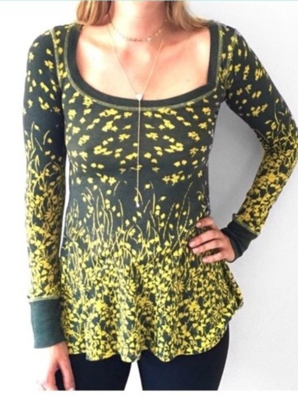 Rare Free People Thermal Boho Floral Print Tee - Size XS